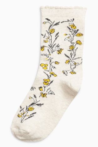 Grey/Ecru Floral Socks Five Pack (Older Girls)
